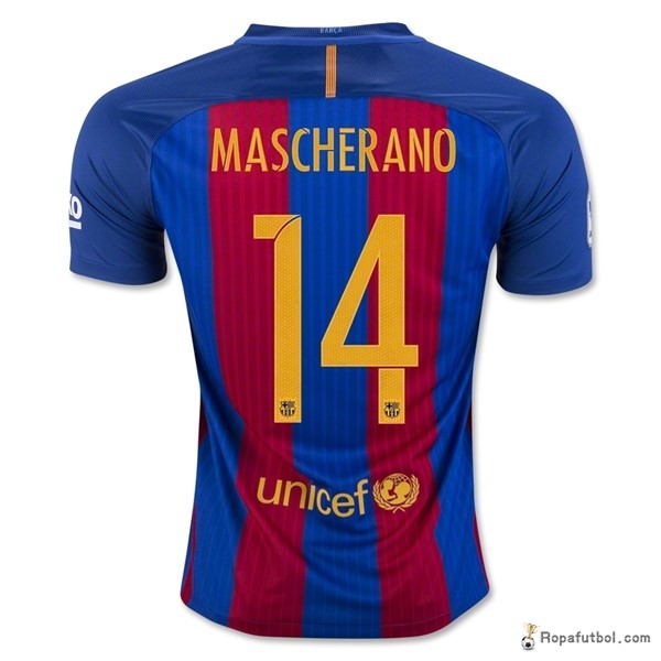 Camiseta Barcelona Replica Primera Ropa Mascherano 2016/17 Azul